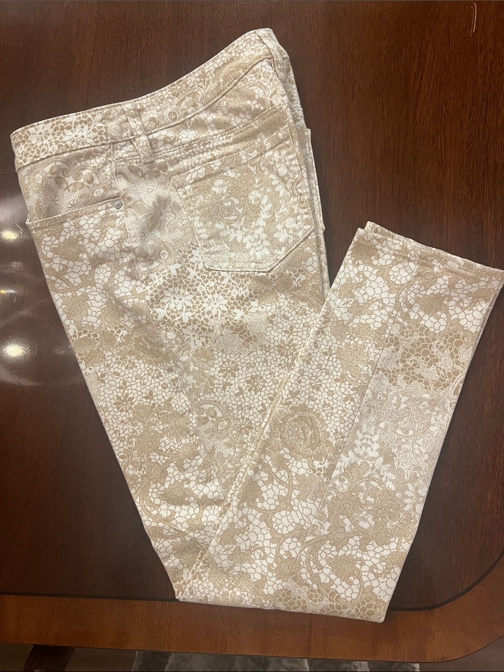 CHICOS Neutral Lace-Pattern Skinny Jeans